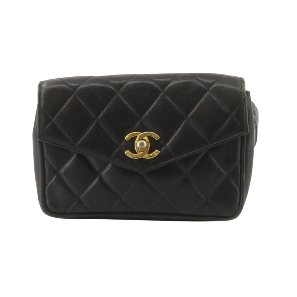 Chanel Vintage Black Quilted Leather Belt Bag